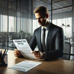 A professional man in a business suit looking concerned while consulting with a lawyer about wrongful termination in a corporate office setting.