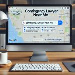 Google search results for "contingency lawyer near me" displayed on a computer screen, highlighting local law firms